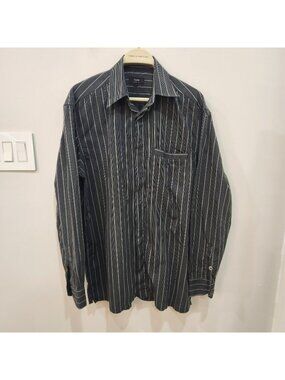 Zanella Long Sleeve Shirt Mens Large Gray Stripes Pocket Made in Italy